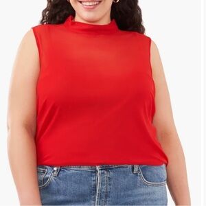 Sleeveless Mock Neck Mesh Top Vince Camuto Plus